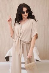 Komplet bluzki ze spodniami beżowy. Brązowe bluzki KESI, l, bez wzorów, z dresówki, biznesowe, bez kołnierzyka, plus size, bez ramiączek. Za 229.98 zł.