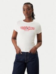 Tommy Jeans T-Shirt Wavy Flag DW0DW22272 Biały Slim Fit. Białe t-shirty Tommy Jeans, xxs, bez wzorów, z bawełny, bez kołnierzyka, bez ramiączek. Za 149.99 zł.