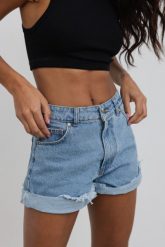 Szorty jeansowe z wysokim stanem w kolorze BLUE - VANITY -XS. Niebieskie szorty Marsala, bez wzorów, z denimu, casualowe. Za 349.90 zł.