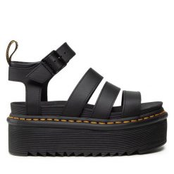 Sandały Dr. Martens. Czarne sandały Dr Martens, bez wzorów, bez obcasa, na koturnie, bez zapięcia. Za 579.99 zł.