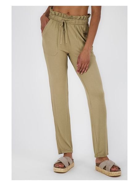 Alife and kickin Spodnie "Anna" w kolorze oliwkowym rozmiar: L. Brązowe spodnie materiałowe Alife and Kickin, bez wzorów, z materiału, z podwyższonym stanem. Za 61.60 zł.