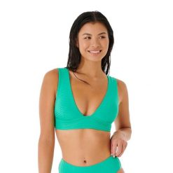 Góra od stroju kąpielowego Rip Curl Premium Surf Deep V 60. Zielone bikini Rip Curl, bez wzorów, sportowe. Za 109.99 zł.