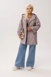 Przejściowy płaszcz damski Arlene o trapezowym kroju z kapturem w kolorze capuccino/taupe PLUS SIZE XXL OVERSIZE WIOSNA. Brązowe płaszcze Moda Size Plus Iwanek, na jesień, l, bez wzorów, z jeansu, biznesowe, z kapturem. Za 389.90 zł.