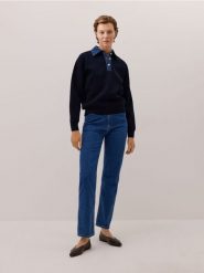 Sweter z kołnierzykiem - granatowy. Niebieskie swetry Reserved, l, bez wzorów, z dzianiny, bez ramiączek. Za 219.99 zł.