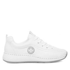 Półbuty Rieker. Białe półbuty wsuwane Rieker, bez wzorów, bez obcasa, na obcasie. Za 219.99 zł.