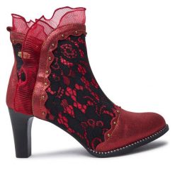 Botki Laura Vita. Czerwone botki LAURA VITA, bez wzorów, bez obcasa, na słupku, bez zapięcia. Za 279.99 zł.