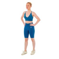 Damski zestaw sportowy Xtreme - krótkie legginsy + biustonosz sportowy-Niebieski. Niebieskie legginsy XTREME SOCKSWEAR, bez wzorów, sportowe, krótkie. Za 172.99 zł.