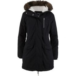 Parka z kapturem z podszewką ze sztucznego futerka. Zielone płaszcze bonprix, bez wzorów, sportowe, z kapturem. Za 249.99 zł.