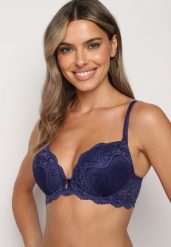 Granatowy Biustonosz Push-Up z Koronką Elagia. Niebieskie biustonosze Born2be, bez wzorów, z koronki. Za 49.99 zł.