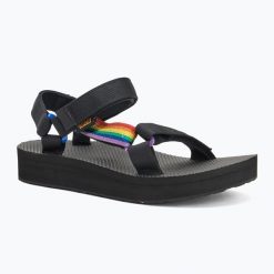 Sandały damskie Teva Midform Universal Pride. Czarne sandały Teva, bez wzorów, sportowe, bez obcasa, bez zapięcia. Za 179.99 zł.