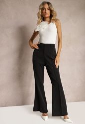 Czarne Casualowe Spodnie w Stylu Dzwonów High Waist Uinna. Czarne jeansy Renee, l, bez wzorów, z jeansu, eleganckie, z podwyższonym stanem. W wyprzedaży za 119.99 zł.