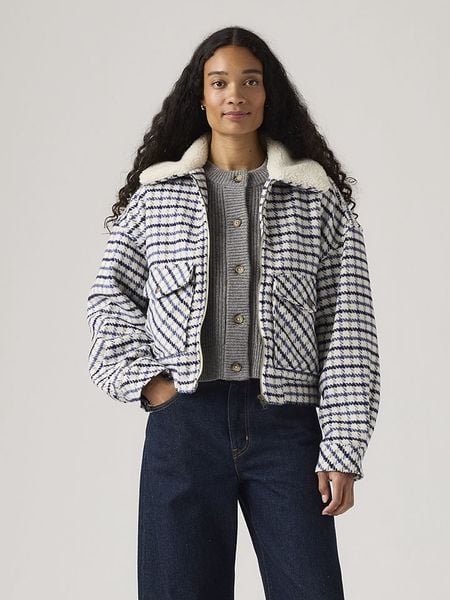 Levi's Kurtka w kolorze biało-granatowym rozmiar: S. Białe kurtki Levi's, s, z aplikacjami, bez kaptura. Za 214.19 zł.
