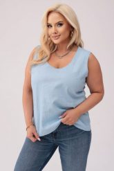 Lniany top Clea w błękitnym kolorze PLUS SIZE OVERSIZE XXL. Niebieskie topy Moda Size Plus Iwanek, l, bez wzorów, ze lnu, eleganckie, bez kołnierzyka, bez ramiączek. Za 209.90 zł.