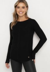 Czarny Klasyczny Sweter Ozdobiony Tłoczeniem Sealoria. Czarne swetry Born2be, l, bez wzorów, z jeansu, eleganckie, bez ramiączek. W wyprzedaży za 67.99 zł.