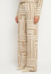 Beżowe Szerokie Spodnie z Wiskozą w Geometryczny Print Andriva. Brązowe jeansy Born2be, bez wzorów, z jeansu, eleganckie, z podwyższonym stanem, długie. W wyprzedaży za 84.99 zł.