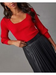 Milan Kiss Sweter w kolorze czerwonym rozmiar: L. Czerwone swetry Milan Kiss, l, bez wzorów, prążkowane, bez ramiączek. Za 136.78 zł.