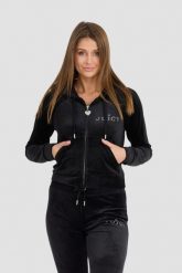 JUICY COUTURE Damska czarna bluza Regal Madison Hoodie. Czarne bluzy Juicy Couture, s, bez wzorów, z elastanu, eleganckie, bez ramiączek, bez kaptura. W wyprzedaży za 347.99 zł.