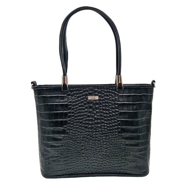 Shopperka skórzana SHE t458 czarna croco. Czarne torebki klasyczne SHE, bez wzorów, ze skóry, eleganckie, bez dodatków. Za 379.99 zł.