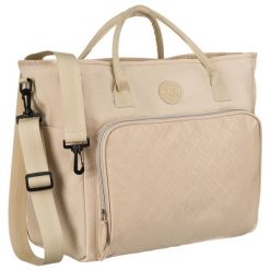 Praktyczna torba podróżna z poliestru w beżowym kolorze, wyposażona w uchwyt na walizkę - Peterson. Brązowe torby podróżne Peterson, bez wzorów. Za 114.99 zł.