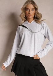 Szara Asymetryczna Bluza z Bawełny z Kapturem i Ozdobnym Suwakiem Lueur. Szare bluzy Renee, bez wzorów, z bawełny, casualowe, bez ramiączek, z kapturem. W wyprzedaży za 75.99 zł.