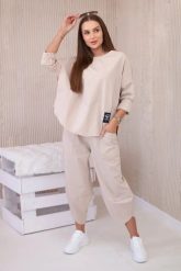 Komplet new punto bluza + spodnie beżowy. Brązowe bluzy KESI, l, bez wzorów, z bawełny, bez kaptura. Za 347.13 zł.