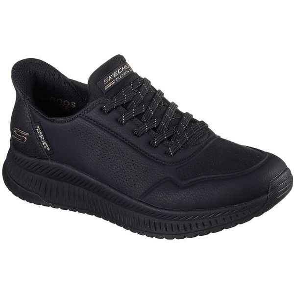 Buty sportowe damskie Skechers Bobs Squad 4 Key Look. Czarne buty sportowe lifestyle Skechers, bez wzorów, ze skóry ekologicznej, sportowe, bez zapięcia. Za 359.99 zł.