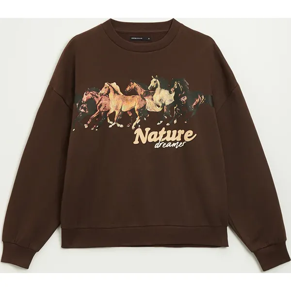 Bluza z nadrukiem z Nature Dreamer brązowa - Brązowy. Brązowe bluzy House, s, bez wzorów, bez ramiączek, bez kaptura. W wyprzedaży za 39.99 zł.