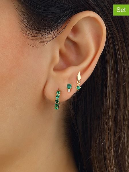 Miu Silver Pozłacane kolczyki (3 szt.) z cyrkoniami rozmiar: onesize. Zielone kolczyki Miu Silver, z cyrkonią, pozłacane. Za 95.92 zł.