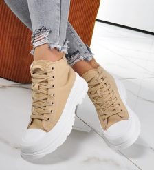 Damskie trampki z wysoką cholewką Khaki /E8-3 10257 S394/ 39. Brązowe trampki NoName, bez wzorów, przed kolano, bez zapięcia. Za 69.90 zł.
