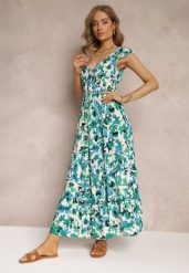 Zielona Kopertowa Sukienka Maxi w Kwiaty z Gumką w Pasie z Wiskozy Marielys. Zielone sukienki Renee, l, bez wzorów, z tkaniny, bez kołnierzyka, bez ramiączek, maxi, kopertowe. W wyprzedaży za 83.99 zł.