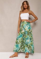 Zielone Wiskozowe Spodnie z Wysokim Stanem i Szerokimi Nogawkami z Gumką w Talii Nansialia. Zielone jeansy Renee, l, bez wzorów, z jeansu, eleganckie, z podwyższonym stanem. W wyprzedaży za 43.99 zł.