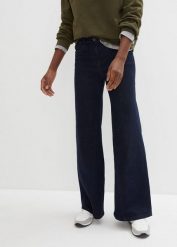 Jeansy wide leg z wysokim stanem i wygodnym pasem. Niebieskie jeansy bonprix, bez wzorów, z jeansu, z podwyższonym stanem. Za 159.99 zł.