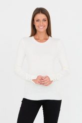 GUESS Beżowy damski cienki sweter. Brązowe swetry Guess, s, z aplikacjami, bez ramiączek. W wyprzedaży za 209.99 zł.