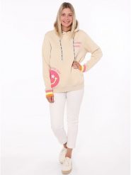 Zwillingsherz Bluza "Always Happy" w kolorze beżowym rozmiar: L/XL. Brązowe bluzy Zwillingsherz, l, bez wzorów, z bawełny, z kapturem. Za 177.94 zł.