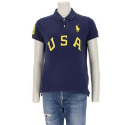 Damska koszulka polo z krótkim rękawem USA. Niebieskie t-shirty sportowe Ralph Lauren, l, bez wzorów, z materiału, bez ramiączek, do biegania. Za 170.36 zł.